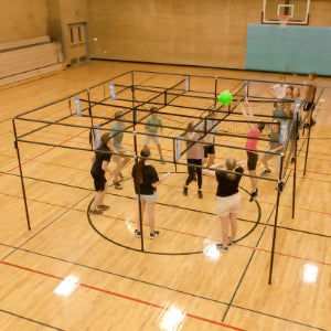 Teenagers playing 9 Square Castle Squares Pro in a school gym.